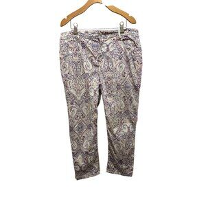 Girl Friend Slim Leg Crop Pants Size 10 Multicolor Paisley Pattern Stretch Cotto